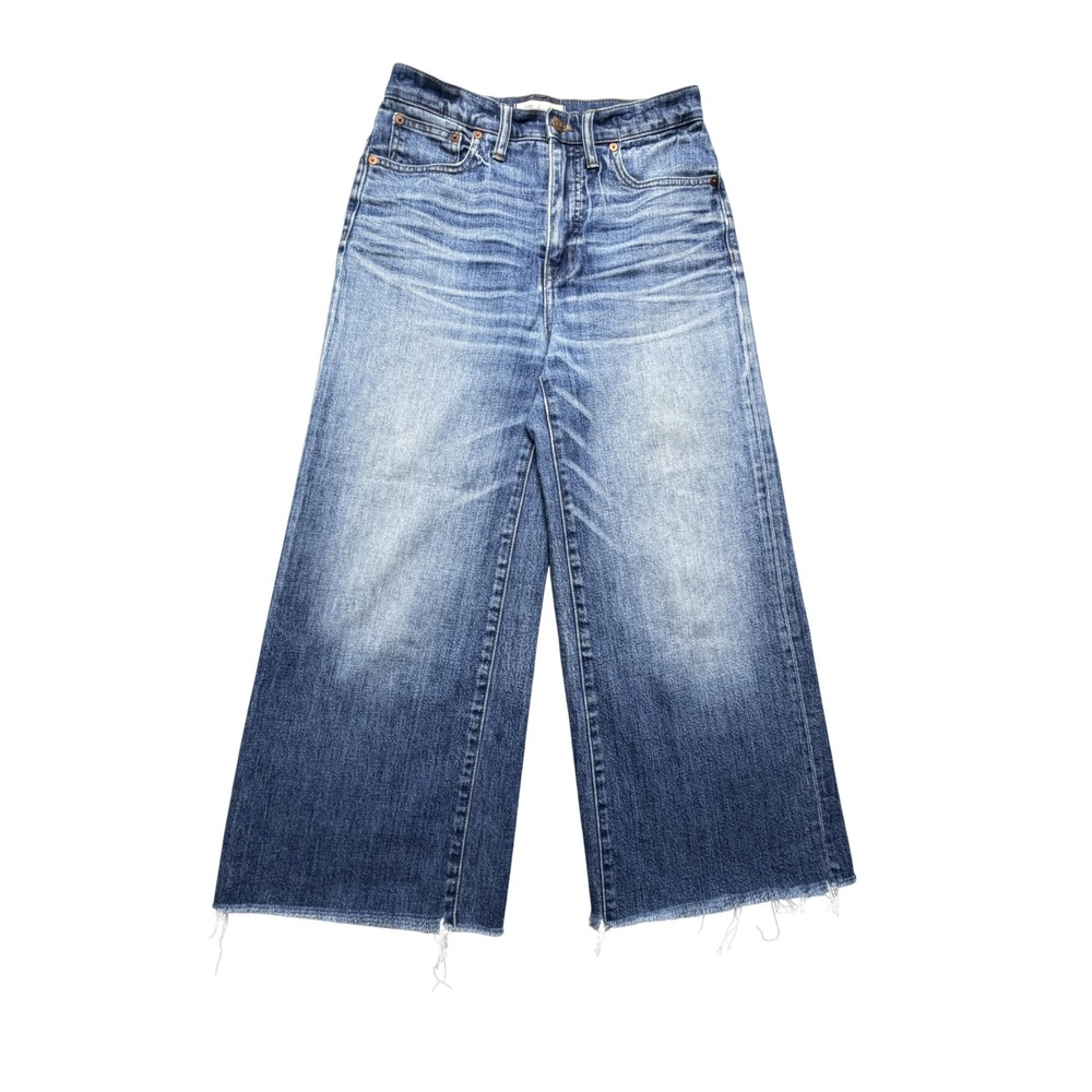 Madewell Wide-Leg Crop Jeans Womens 28x23 Blue Medium Wash Mid Rise Raw Hem 27
